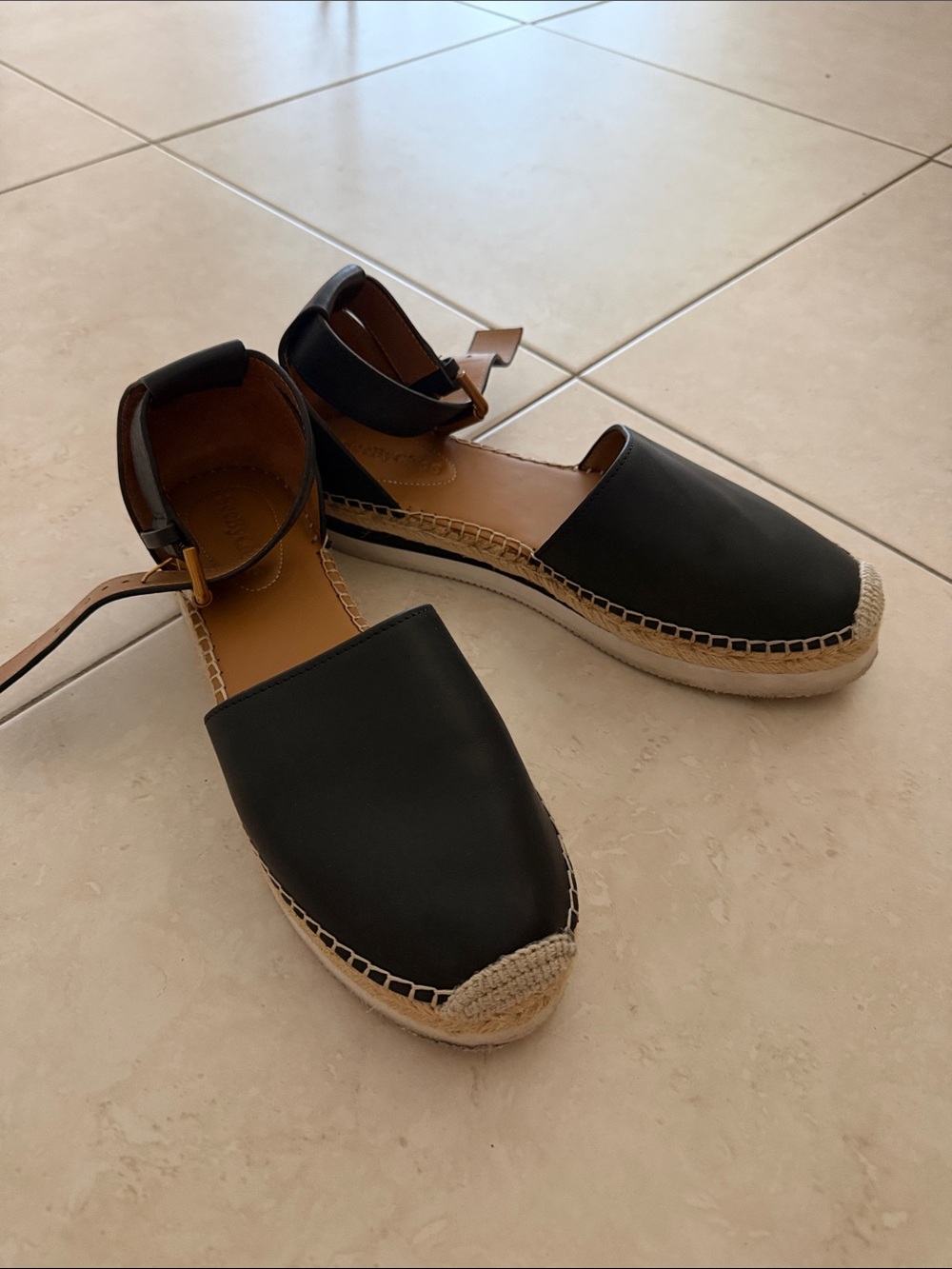 See by Chloe Black Espadrille Ankle-Strap Flats - Women